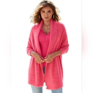 Boston Proper Sz M/L Pink Plush Relaxed Open Front Cardigan Oversized Lagenlook